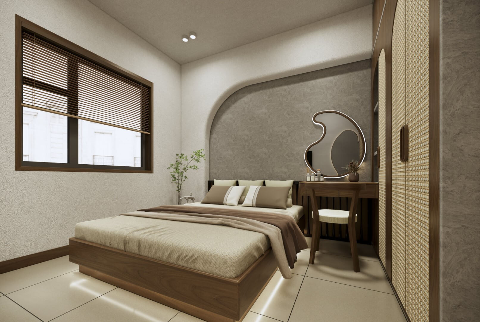 Phòng ngủ được thiết kế có rèm cửa để đón ánh sáng tự nhiên (Hình ảnh: DXMD Vietnam)