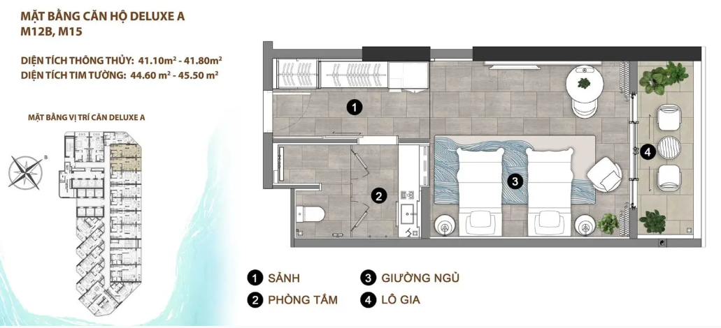 Layout căn hộ dupluxe A M128, M15