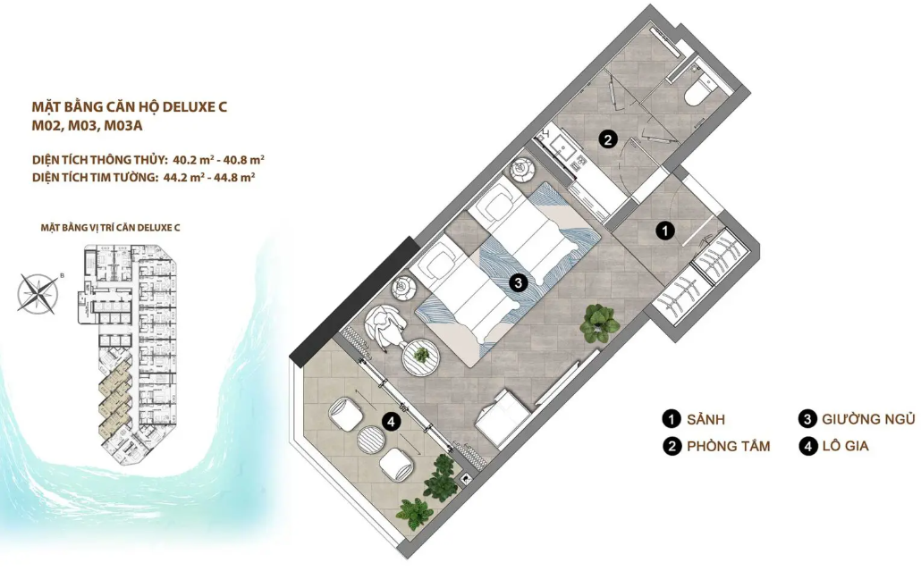 Layout căn hộ Deluxe C M02, M03, M03A