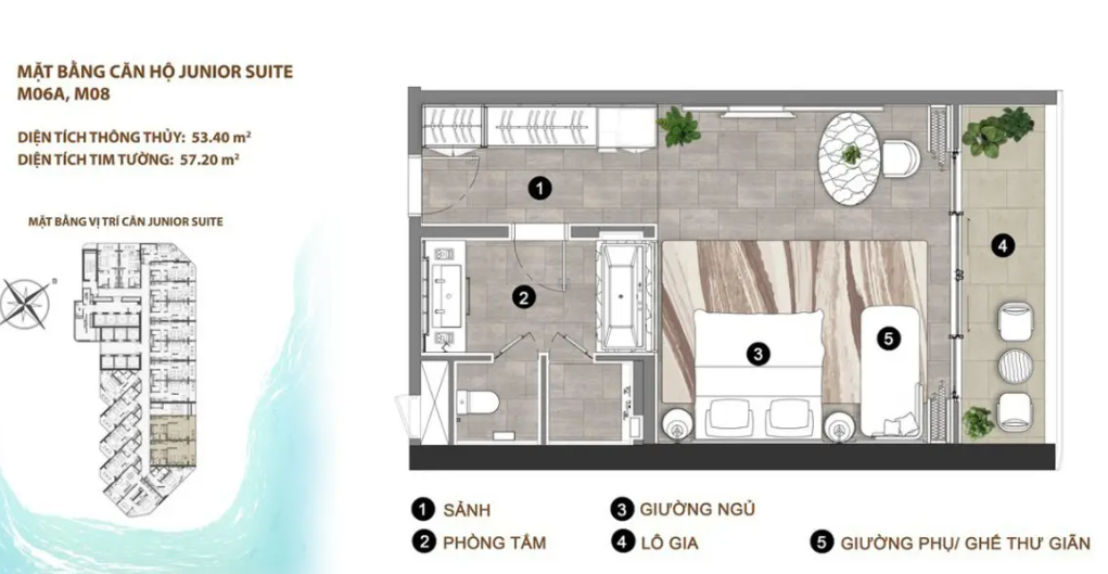 Layout căn hộ Junior Suite M06A, M08