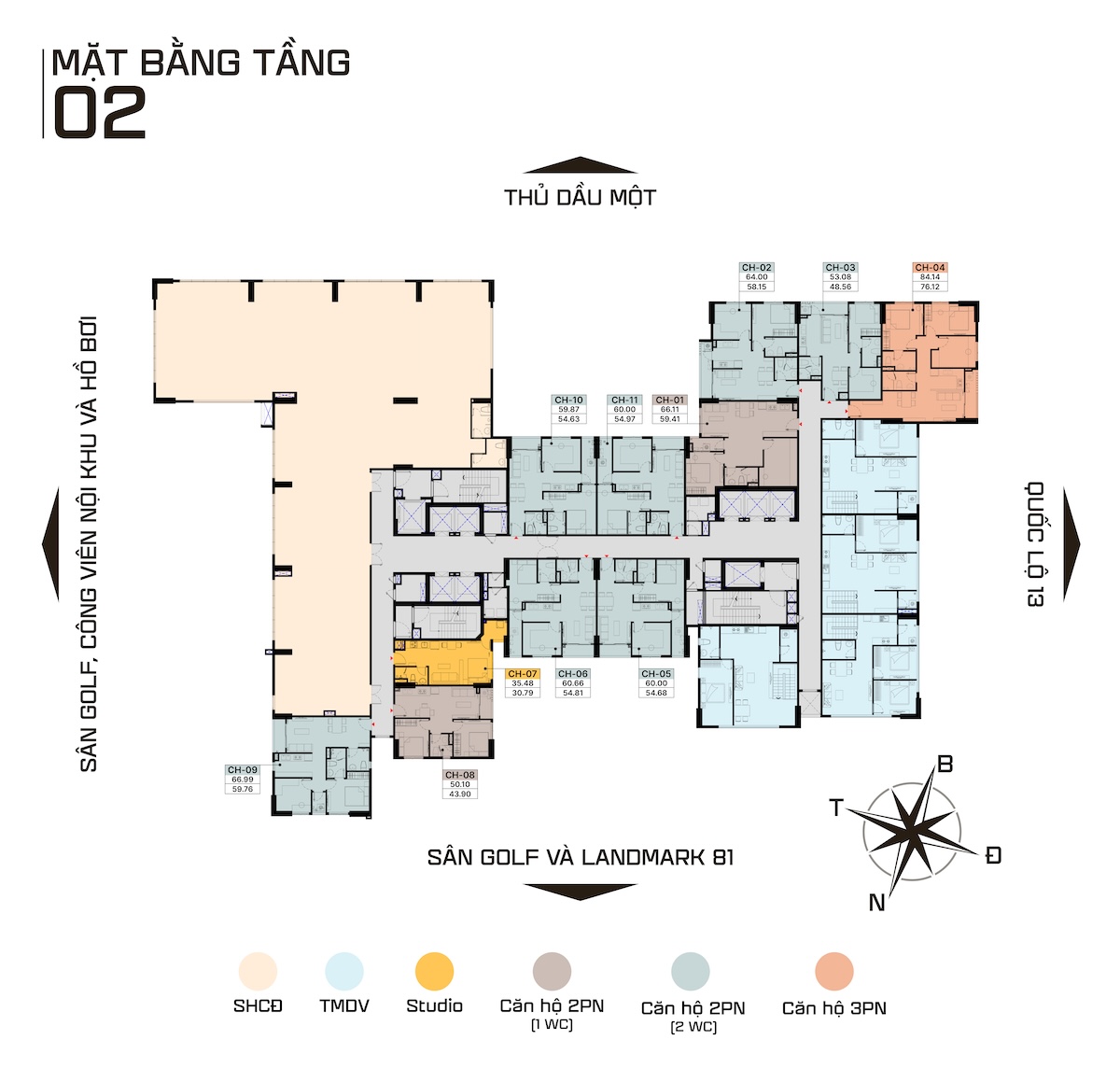 Mặt bằng tầng 2 dự án căn hộ Diamond Boulevard