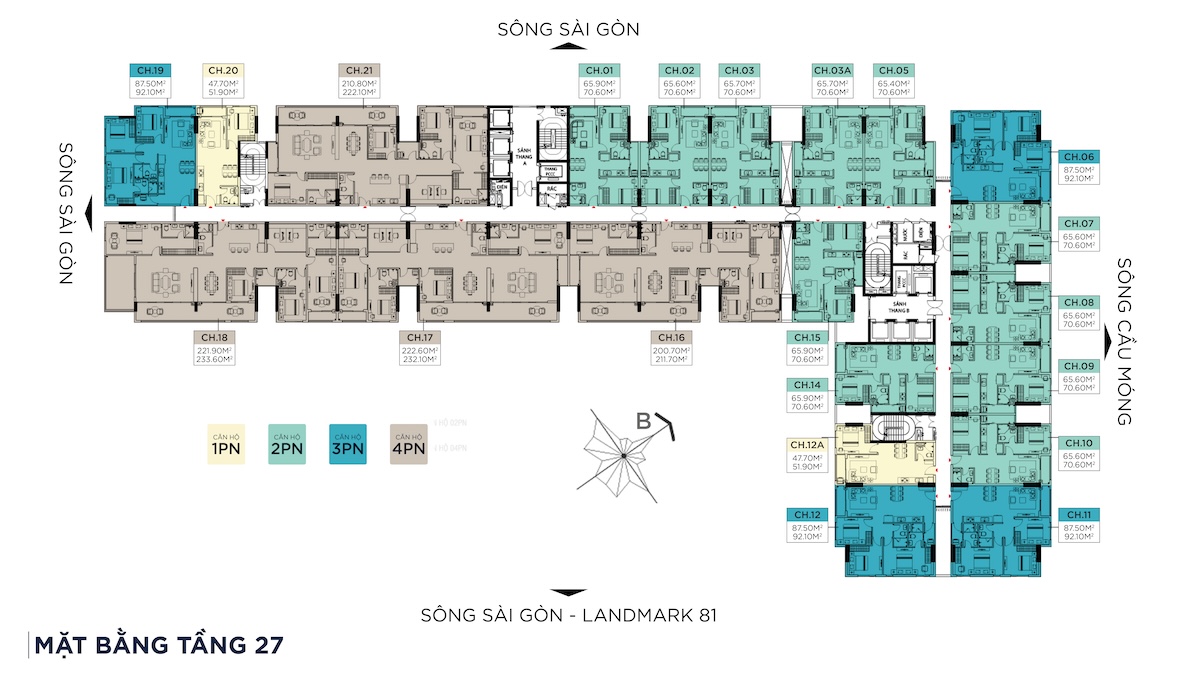 Mặt bằng tầng 27 dự án căn hộ Symlife