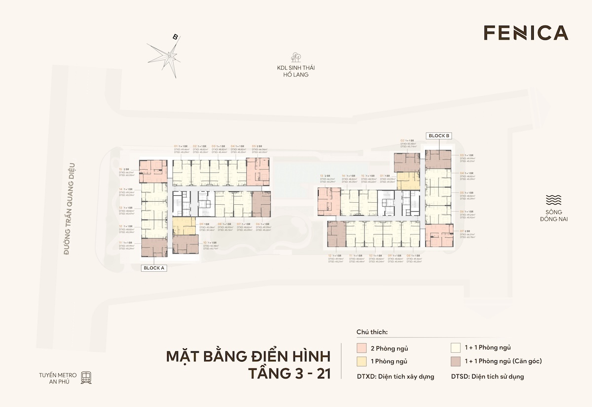 Mặt bằng tầng 3-21 dự án căn hộ Fenica Dĩ An