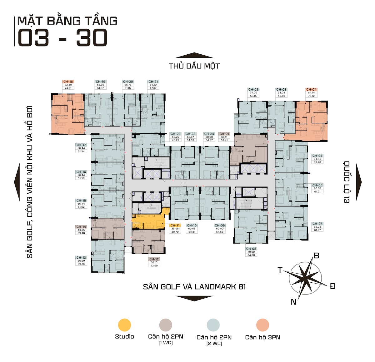 Mặt bằng tầng 3-30 dự án căn hộ Diamond Boulevard